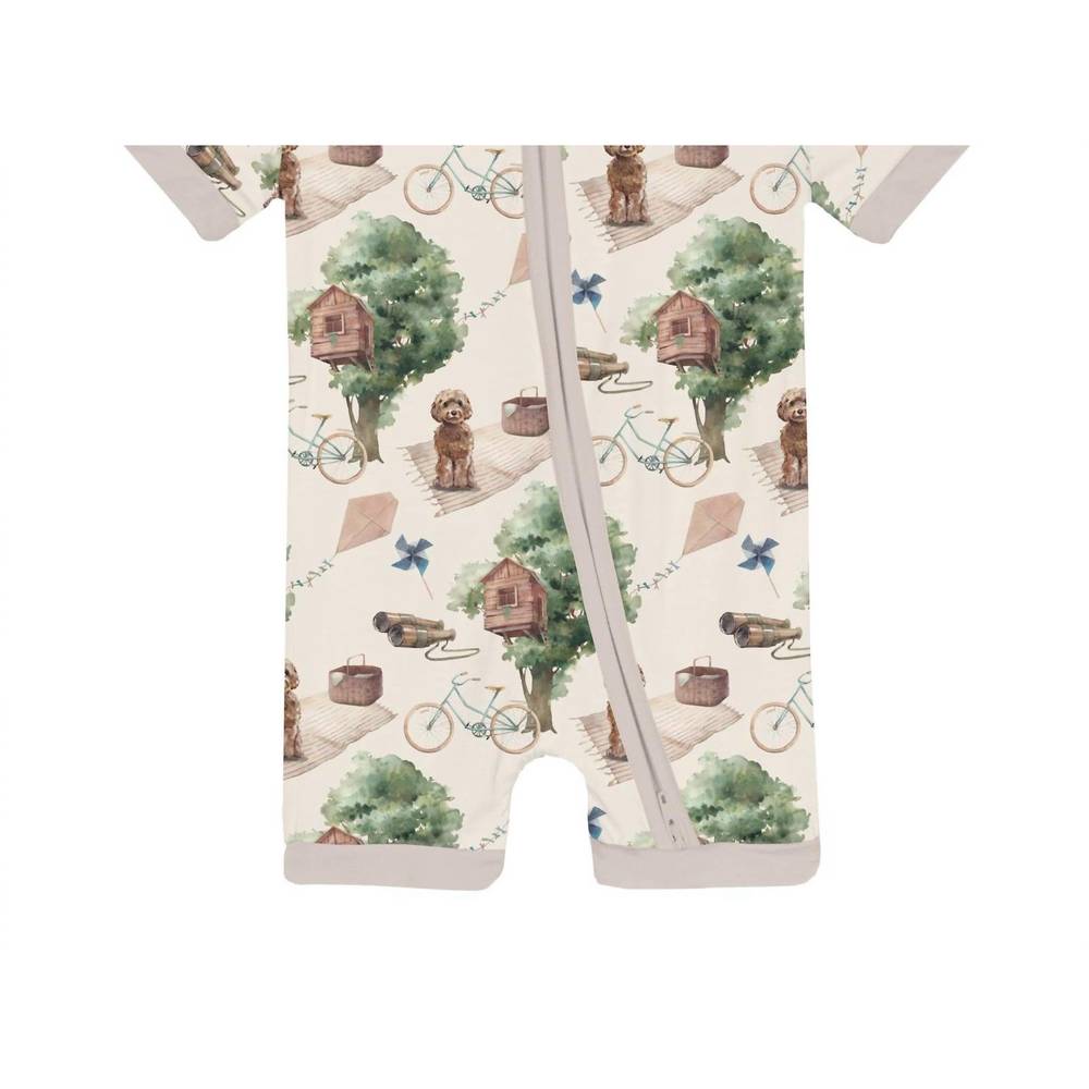 NEW KICKEE infant & toddler unisex shorty sleeper with zipper in natural tree ho